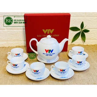 Bộ ấm chén men trắng Bát Tràng cao cấp in logo 350ml