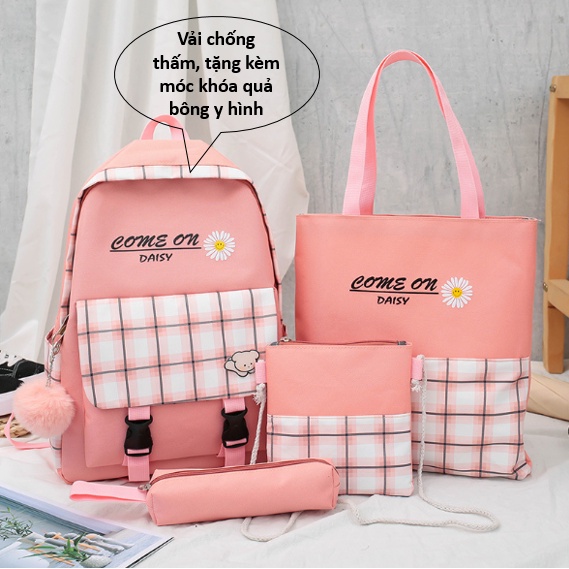 Balo nữ - balo đi học - combo 4 sản phẩm - unisex, vải chống nước có ngăn để vừa laptop MKZ102