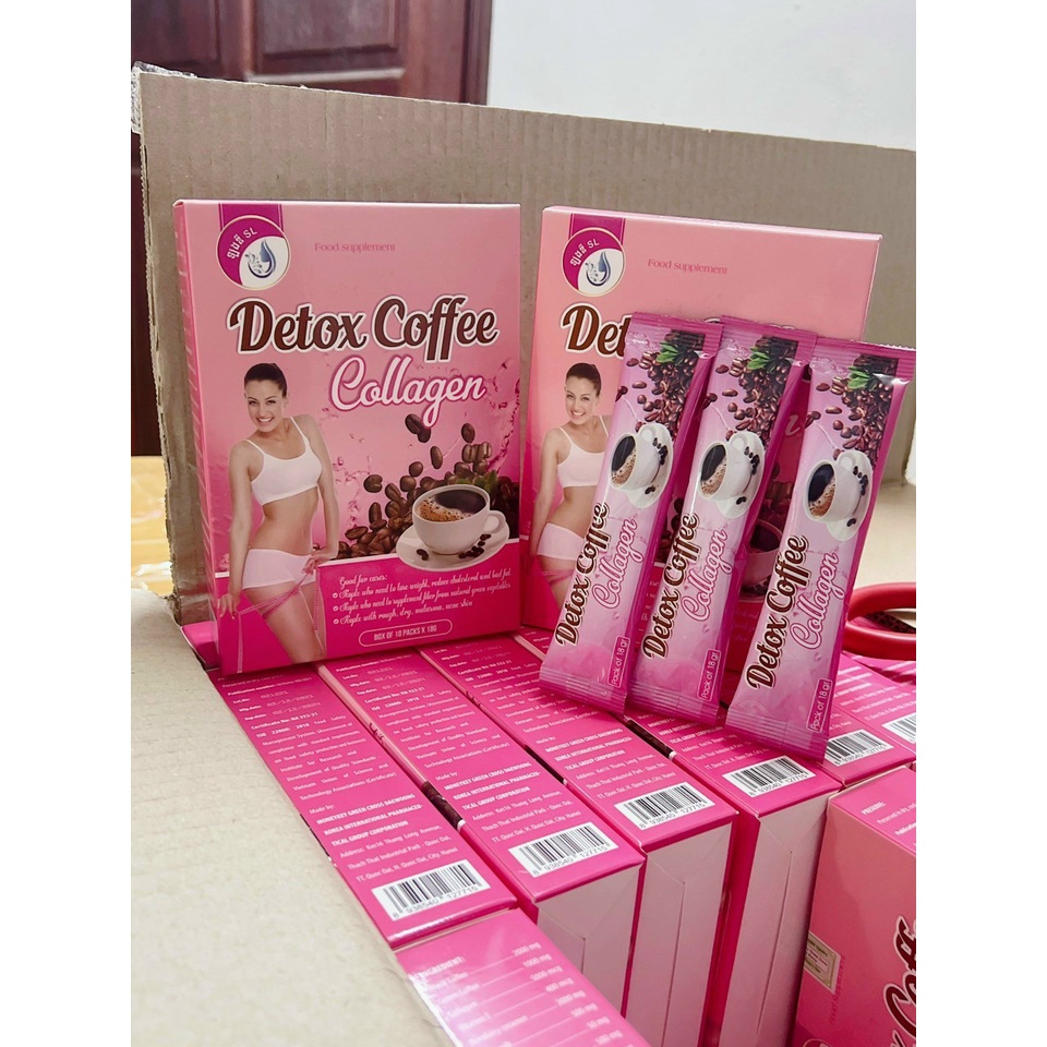 Detox Coffee Collagen - Giảm Cân, Đánh Bay Mỡ Thừa Hộp 10 gói