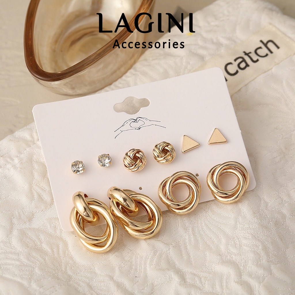 Set bộ bông tai khuyên tai Lagini ngọc trai Hàn Quốc sang chảnh cá tính cho nữ