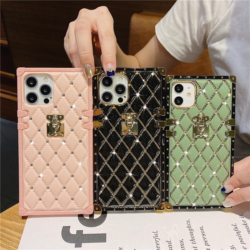 Ốp Điện Thoại Da Cừu Mềm Dáng Vuông Đính Kim Tuyến Lấp Lánh Cho iPhone 14 13 12 11 Pro Max X Xr XSMax 8 7 6s Plus