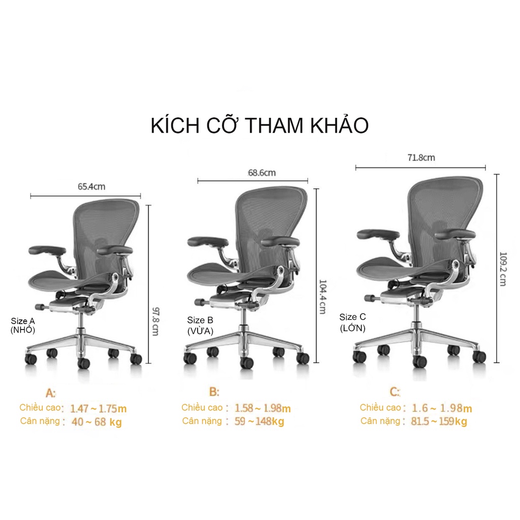 Ghế làm việc Công thái học Ergonomic Herman Miller Aeron 2 chất liệu cao cấp, siêu êm ái thoải mát  - ERGOHOME