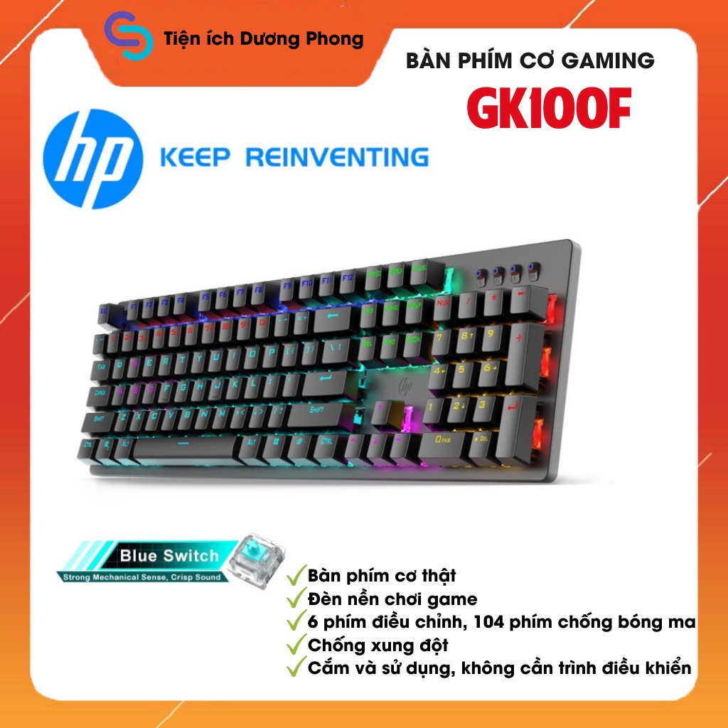 Bàn phím cơ thật gaming HP GK100F nhiều chế độ LED Cho game thủ siêu bền - Hàng chính hãng BH 12 tháng