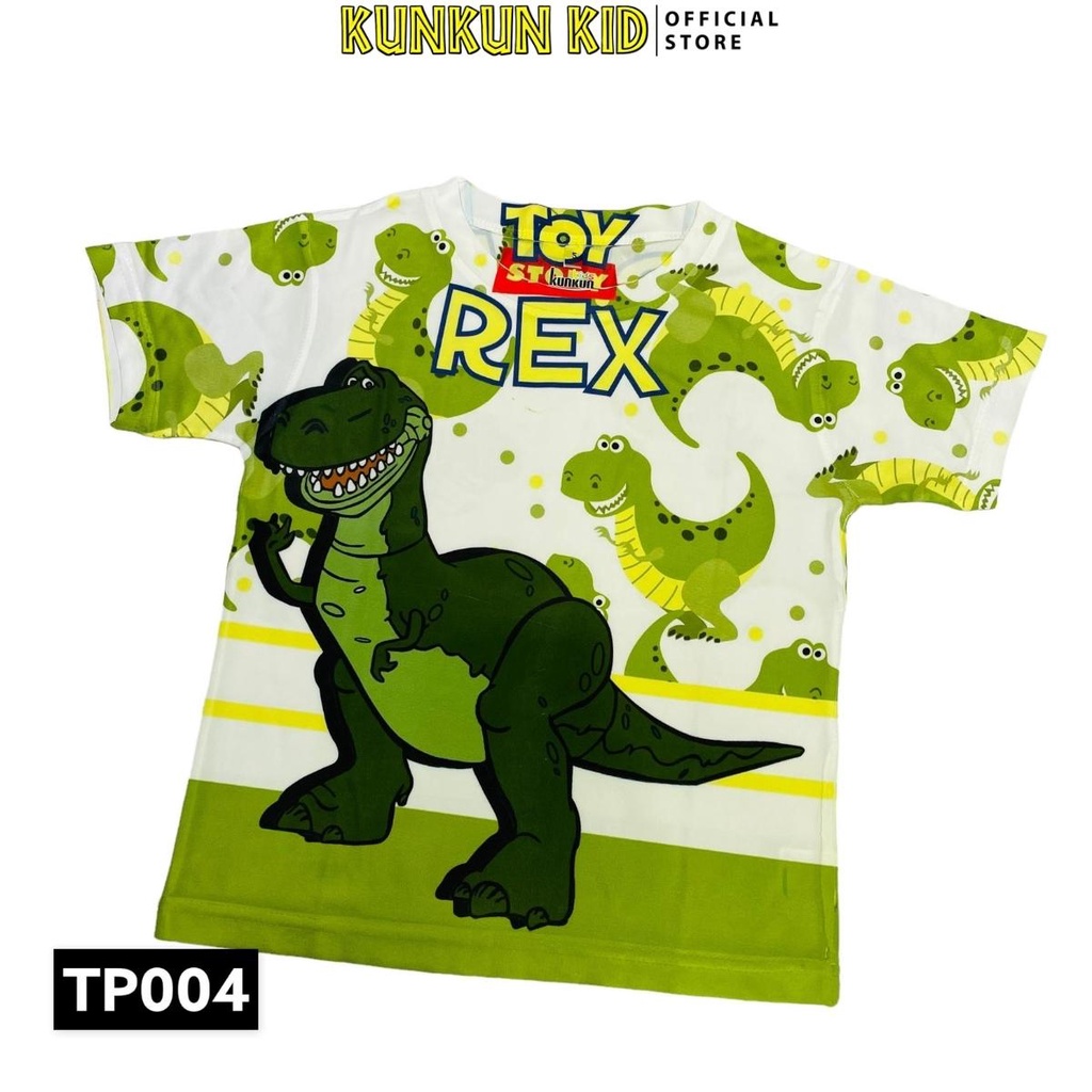 Quần áo trẻ em hình khủng long t-rex size đại từ 10-40kg Kunkun Kid TP004 - Bộ cộc tay bé trai thun lạnh thoáng mát