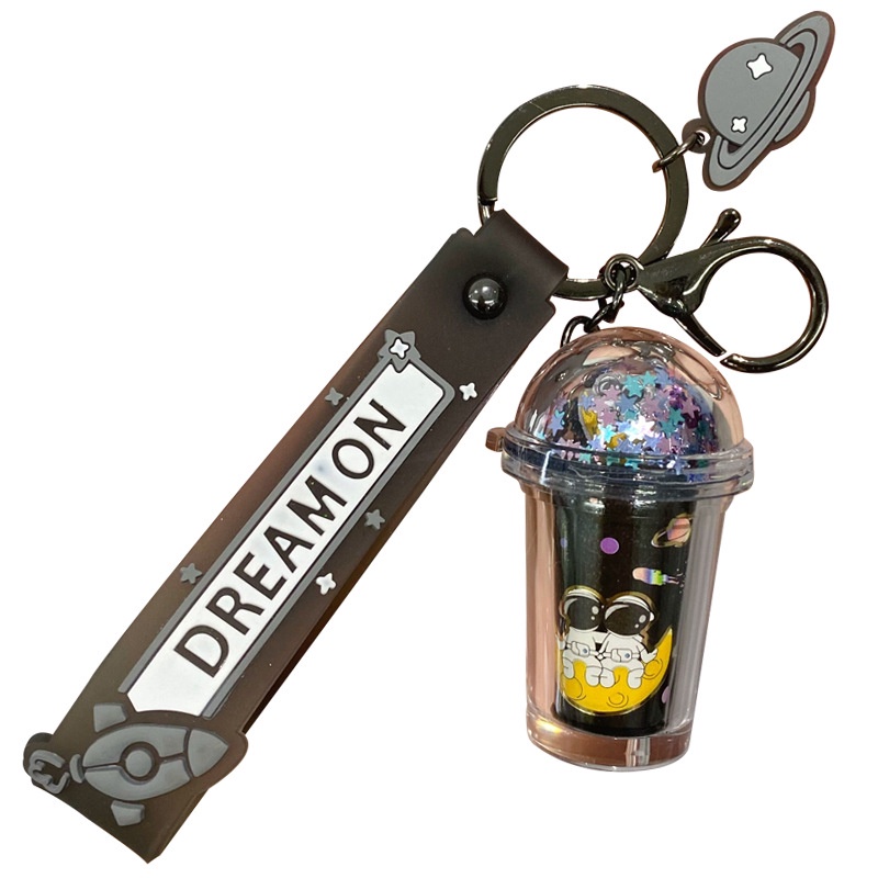 Móc Khóa Hình Ly Trà Sữa / Phi Hành Gia Có Đèn Nhấp Nháy Dễ Thương