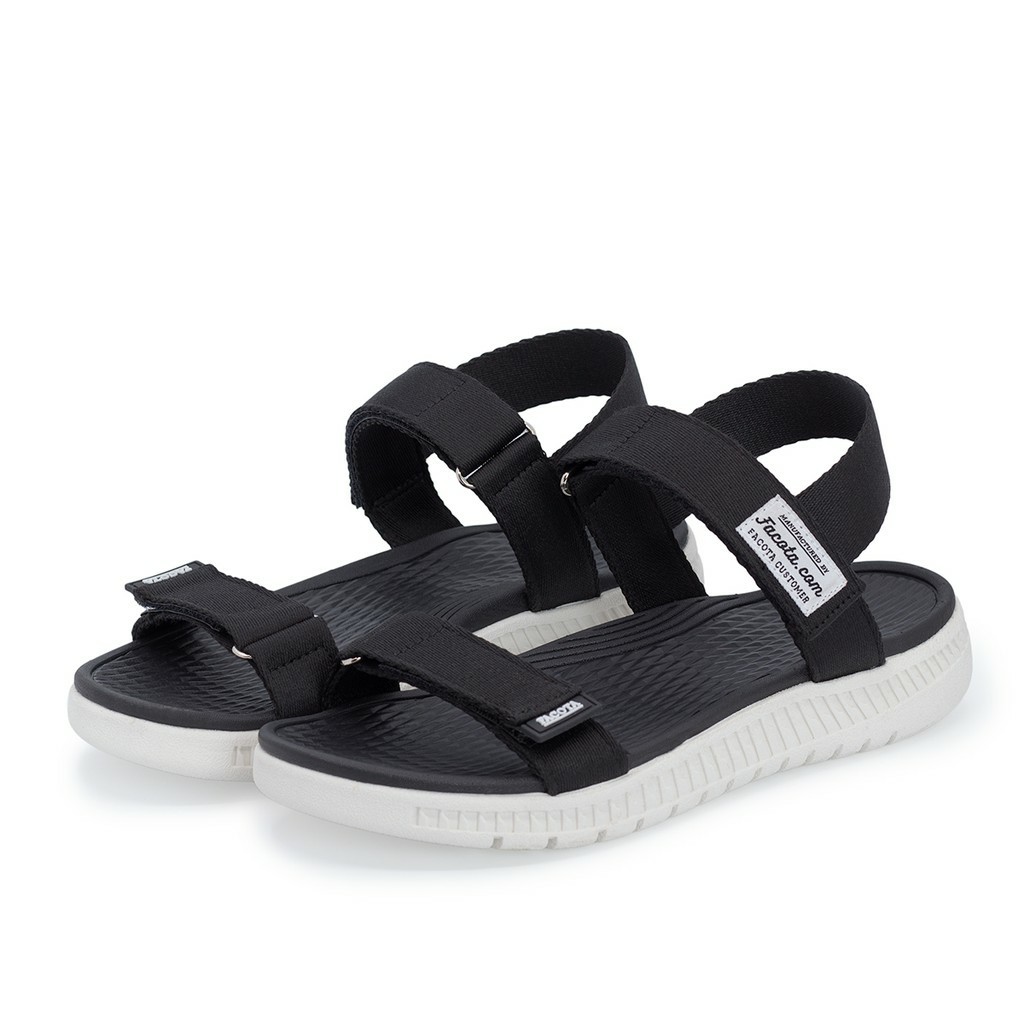 Giày sandal nam nữ FACOTA 2 quai đen đế trắng quai dù, đi học [Freeship]