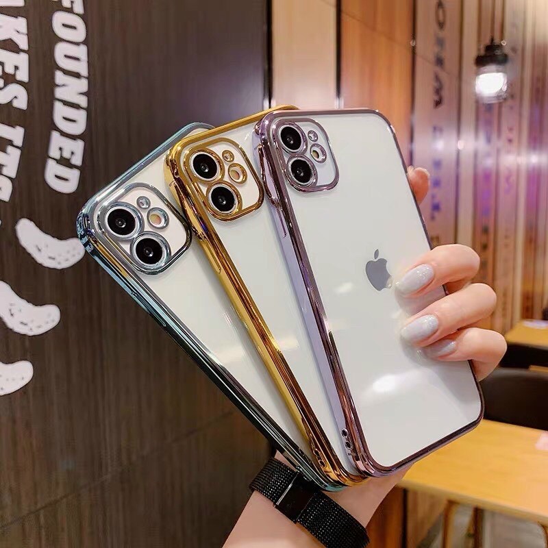 Ốp giả iphone 12 Viền vuông,cạnh vuông màu mạ điện sang trọng 7plus/8plus/x/xs/xs max/11/11pro max-ốp lưng