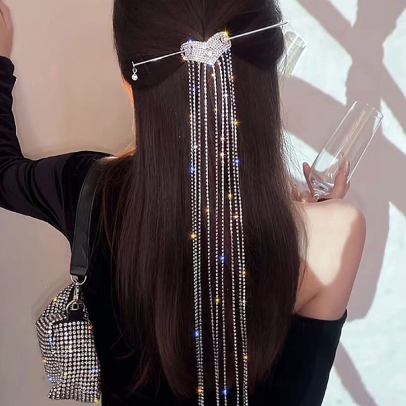 Trâm Cài Tóc Hình Trái Tim Bằng Kim Loại Đính Đá Đa Năng Thanh Lịch