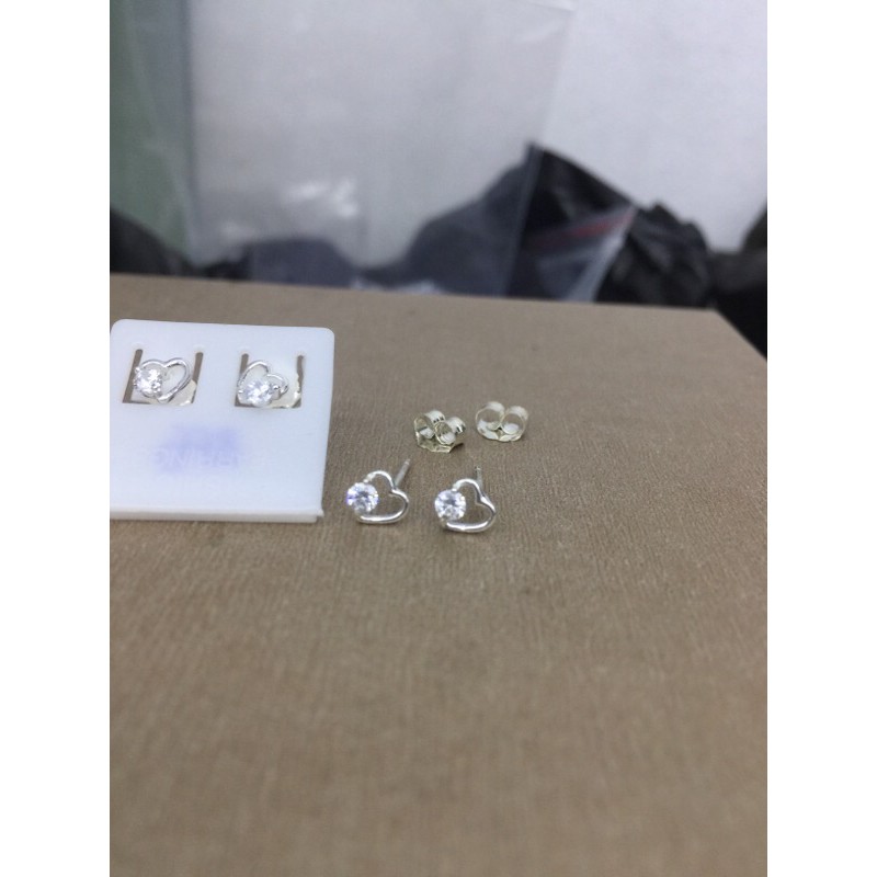 Khuyên tai nụ tim đá nhỏ bạc thật Ngọc Mậu