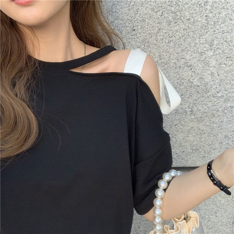 Mới Áo Thun Ngắn Tay Trễ Vai Xinh Xắn Theo Phong Cách Hàn Quốc