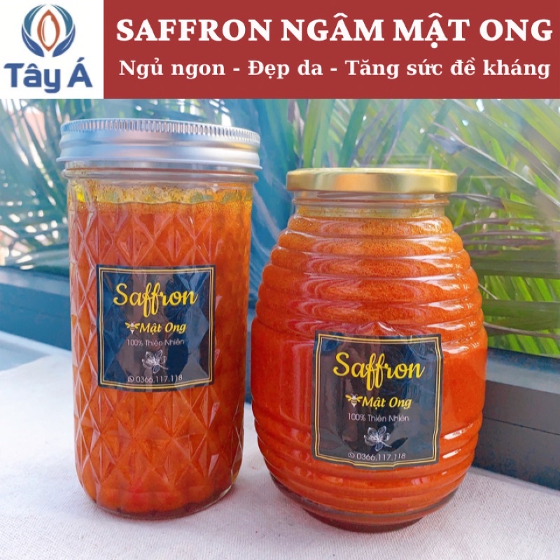 Saffron ngâm mật ong - hũ 8gram-800ml- SAFFRON TÂY Á Bahraman Super Negin-nhuỵ hoa nghệ tây- Nhập khẩu độc quyền từ Iran