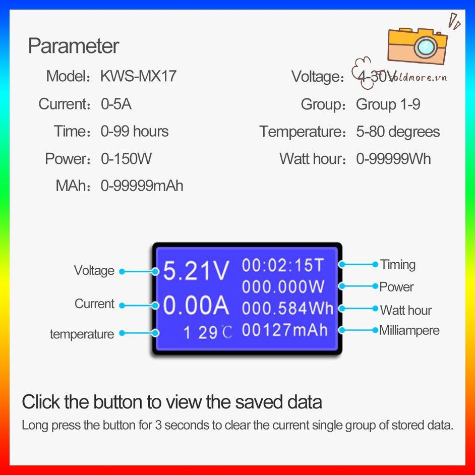 Thiết Bị Kiểm Tra Nguồn Điện Đa Năng 0-99999 Mah 0-150w