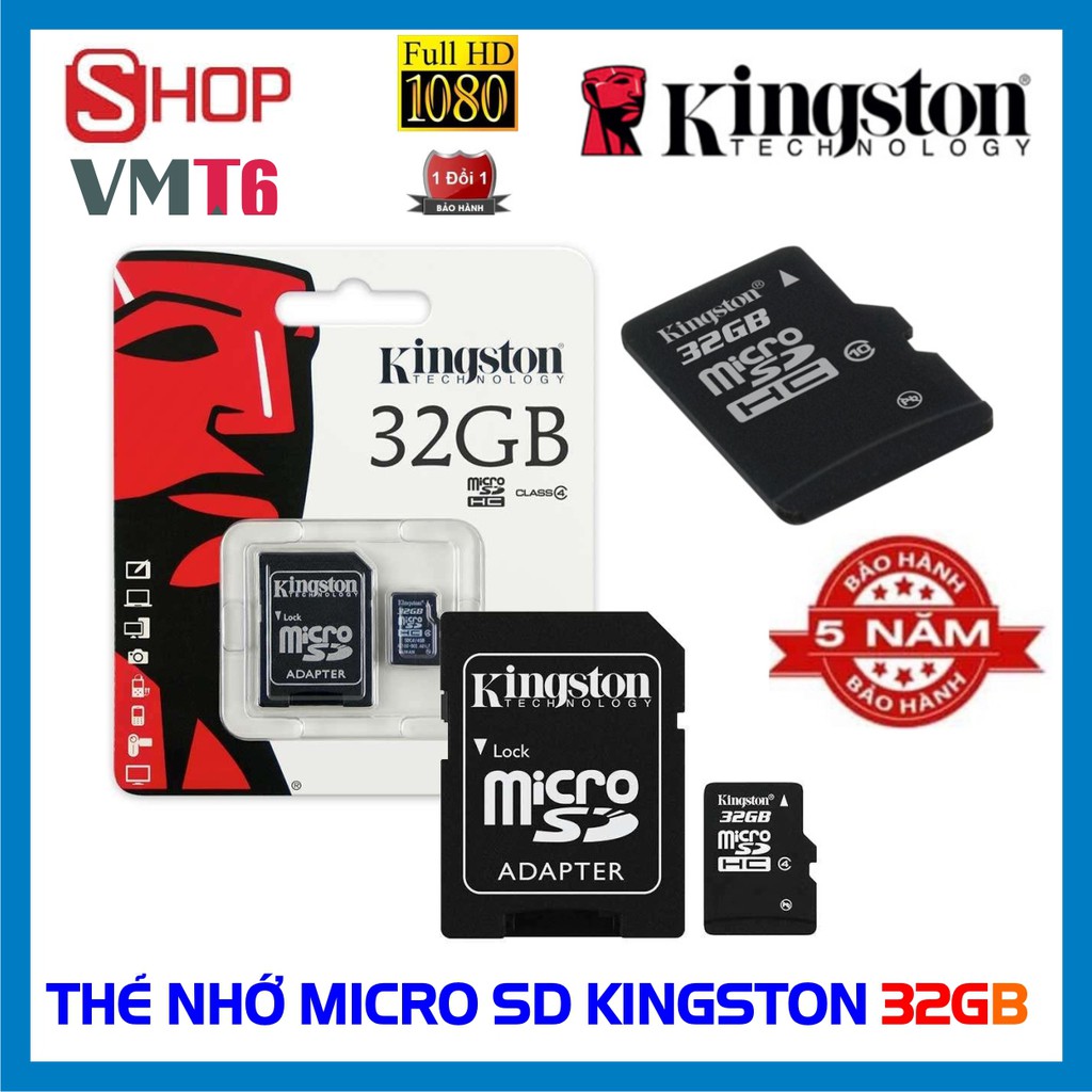 Thẻ nhớ 32GB Kingston MicroSD Class 10 (Kèm Adapter) - Bảo hành 5 năm !