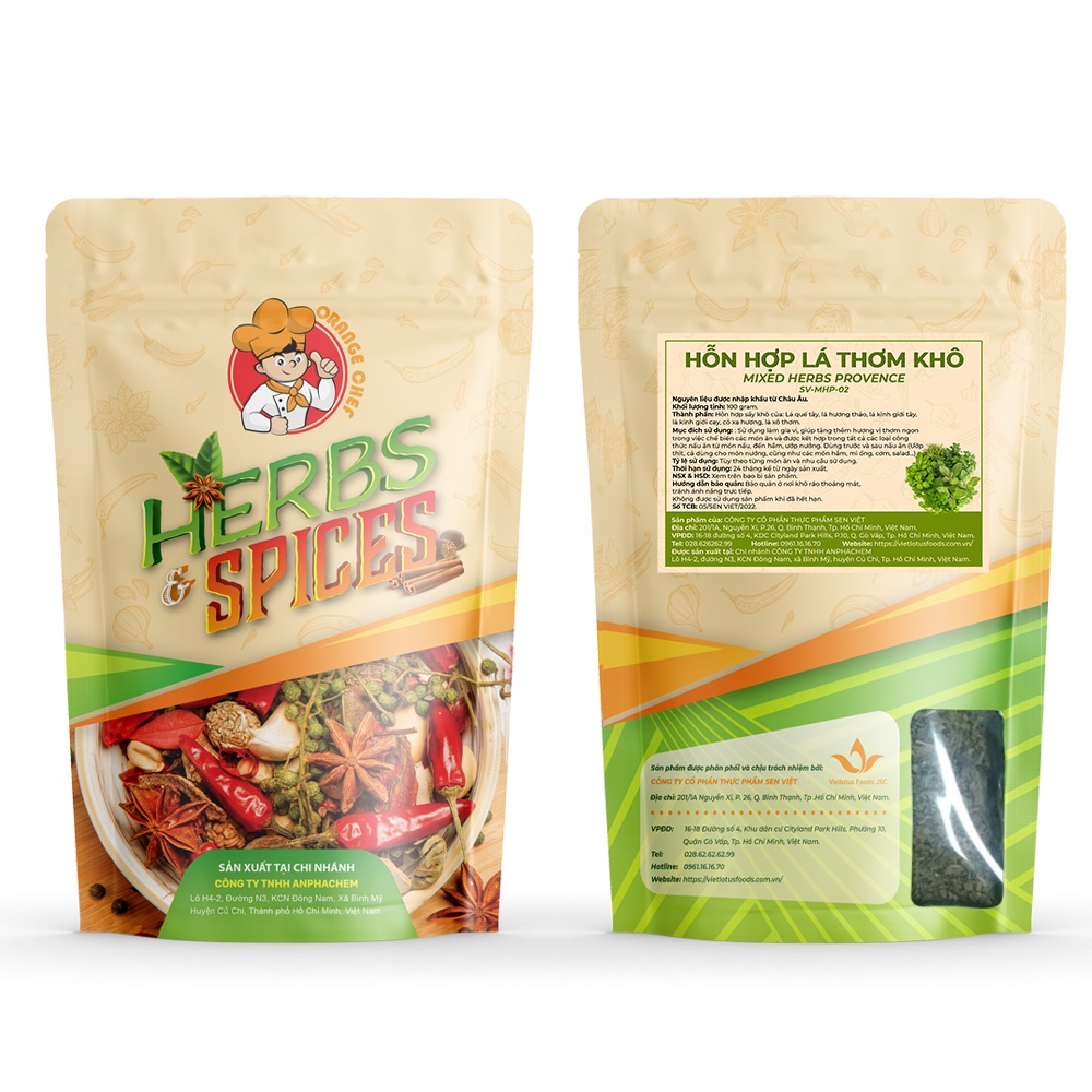 Lá gia vị sấy khô Mixed Herb Provence túi 100G - Nguyên liệu nhập khẩu từ châu Âu