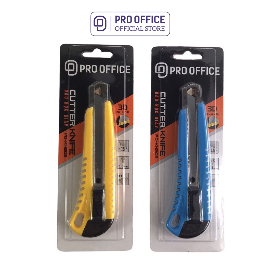 Dao Rọc Giấy PRO OFFICE 18mm 2 Lưỡi Chất Liệu Cao Cấp, Không Gỉ, Sắc Bén, Độ Bền Cao PO-KN202