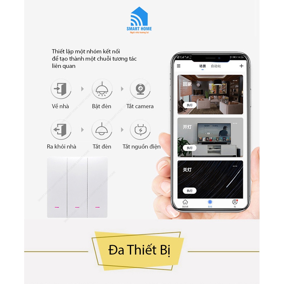 Công tắc điện thông minh wifi, công tắc âm tường Smart life thông minh, bản 1/2/3 nút