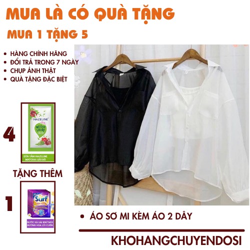 Áo sơ mi nữ thời trang🍁 cổ đức vải voan mềm, kèm áo 2 dây, ulzzang EOBI