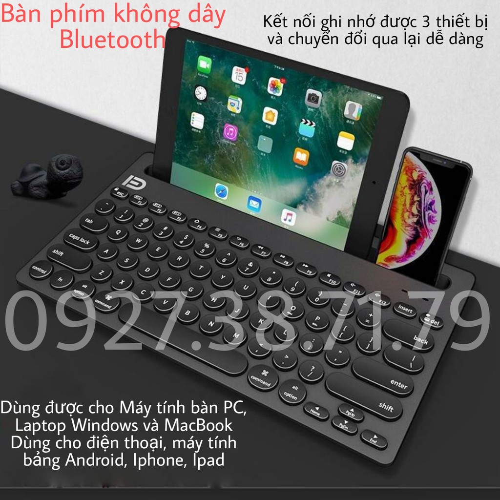 Bàn Phím Không Dây Bluetooth Forter IK3381 -Dùng cho Điện thoại, Máy tính bảng, PC, Laptop - Kết nối cùng lúc 3 thiết bị