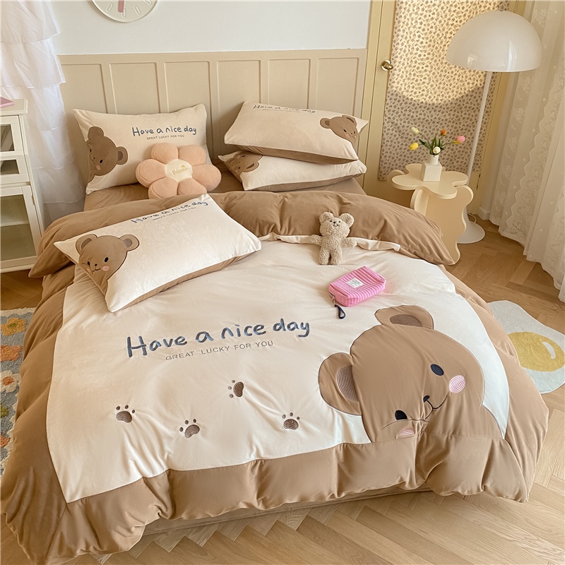 Set Chăn Ga Giường Và Vỏ Gối Chất Nỉ Nhung Gấu Bear Siêu Mềm Mịn Baby Dreams | BigBuy360 - bigbuy360.vn