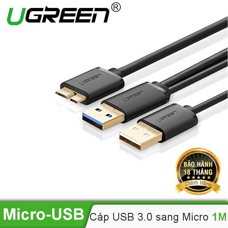 Cáp USB 3.0 sang Micro USB 1M hỗ trợ cổng USB nguồn UGREEN 10382 Chính hãng US140 màu đen