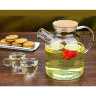 Bộ ấm trà thuỷ tinh nắp tre giả gỗ