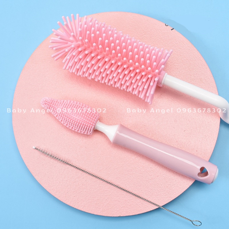 Bộ cọ bình sữa silicon 3 chi tiết, tiệt trùng nước sôi, chất liệu an toàn cho bé