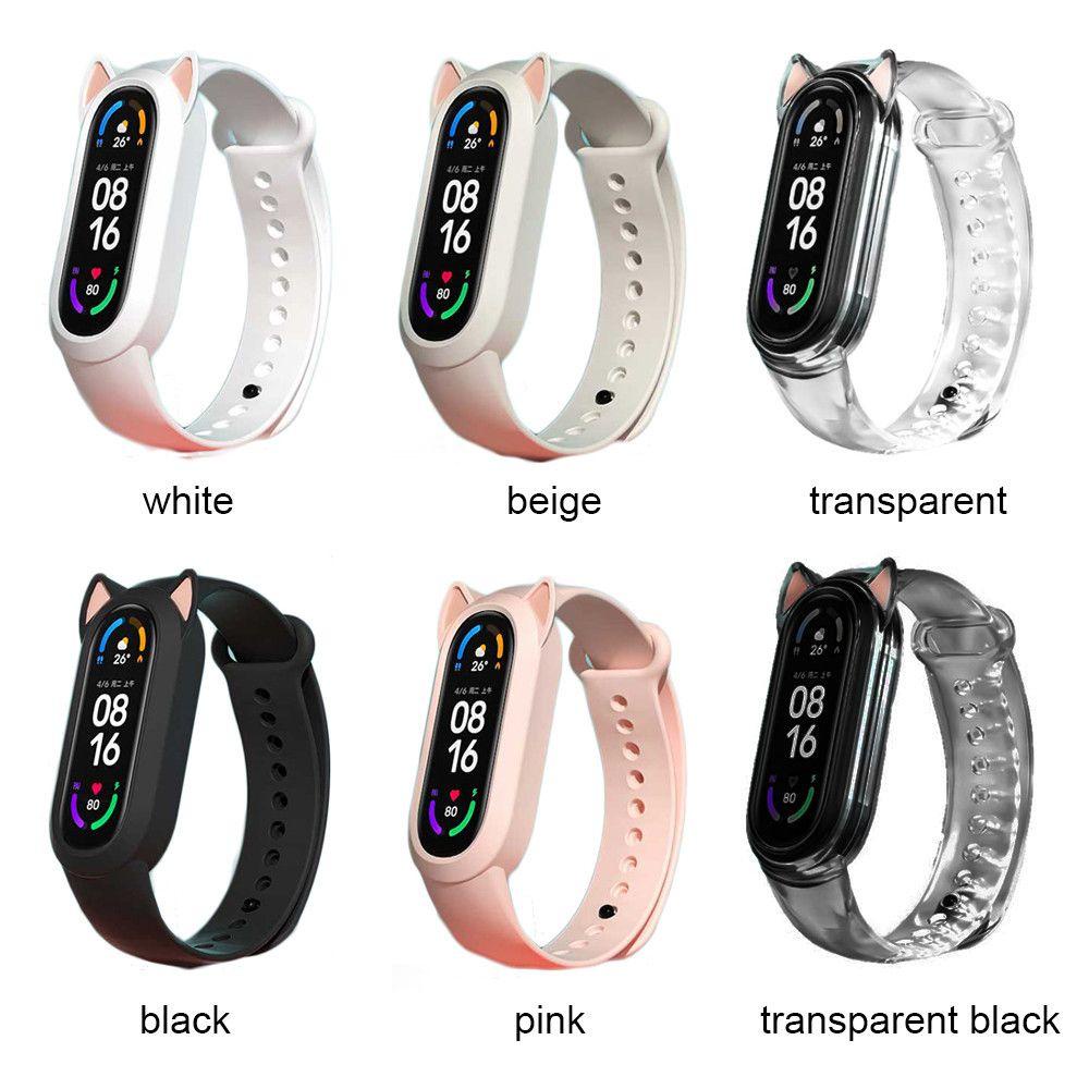 MYRONGVN Dây Đeo Tay Bằng Silicone Thoáng Khí Hình Tai Mèo Cho Xiaomi Mi Band 6 5 4 3