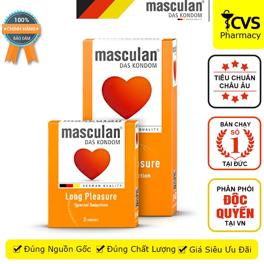 Bao Cao Su Masculan Long Pleasure Special Selection (Masculan Cam)  - Kéo dài thời gian - cvspharmacy