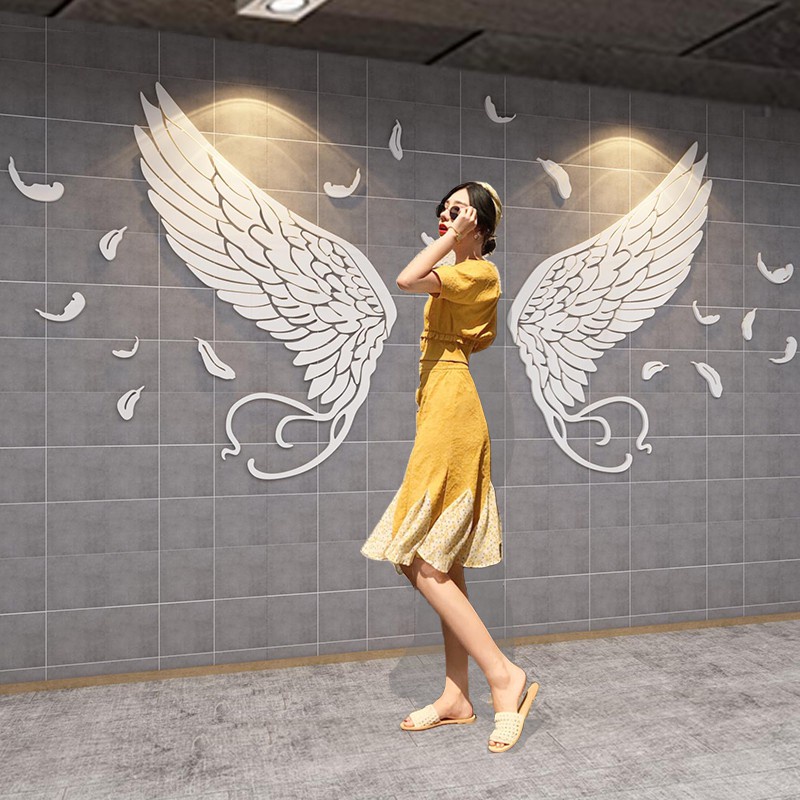 Tranh dán tường mica 3d decor khổ lớn đôi cánh thiên thần 21 Kiểu Màu