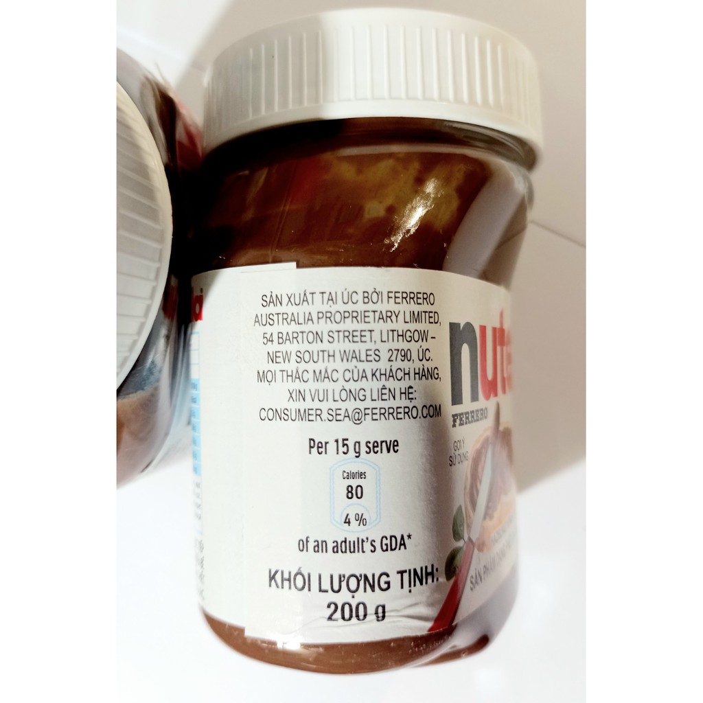 nutella bơ hạt phỉ phết cacao 200 g hộp, Úc