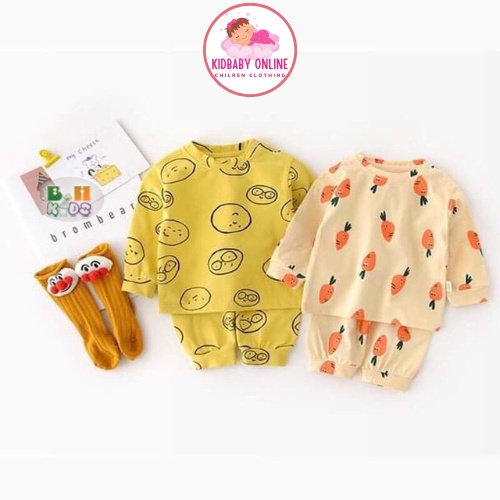 Bộ Đồ Dài Tay Bé Gái Minky Mom Hình rau củ quả Vải Cotton, Đồ Bộ Cho Bé Gái Mặc Nhà Thu Đông Kidbabyonline K145