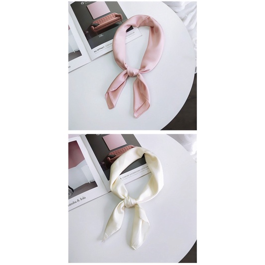 Khăn turban lụa vuông trơn choàng cổ size 70x70cm thanh lịch phong cách nữ tính đa năng dùng làm áo yếm