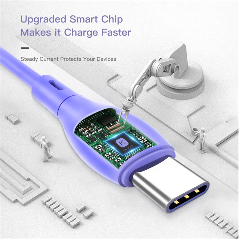 Dây Cáp Sạc Nhanh KUULAA 3A USB Type C 0.25m Cho Huawei Samsung Xiaomi OPPO Mềm Màu Trơn Nhiều Màu Tùy Chọn