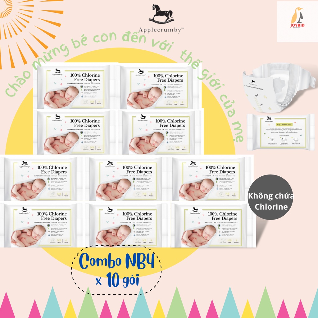 Tã/bỉm dán đêm Applecrumby Supersoft Air Plus Premium Overnights Tape Diapers sơ sinh NB4