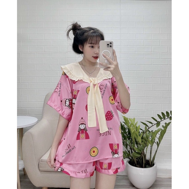 ❤️FREE SHIP❤️ Bộ đùi lụa latin cổ thuỷ thủ size to rộng siêu cưng