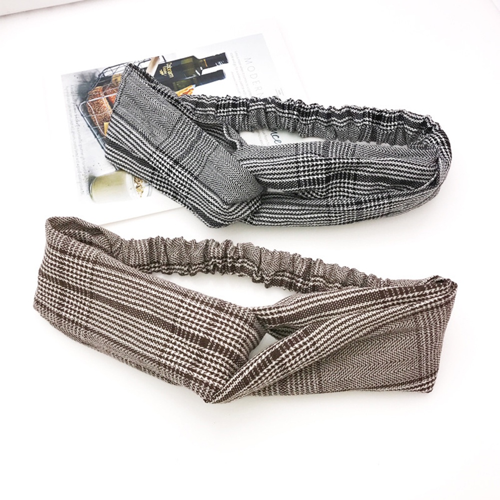 Băng đô cài tóc in họa tiết ca rô kiểu dáng thời trang