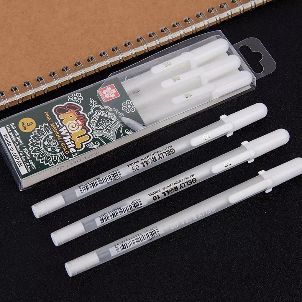 Set 3 bút gel trắng Sakura Gelly Roll ngòi 05, 08, 10