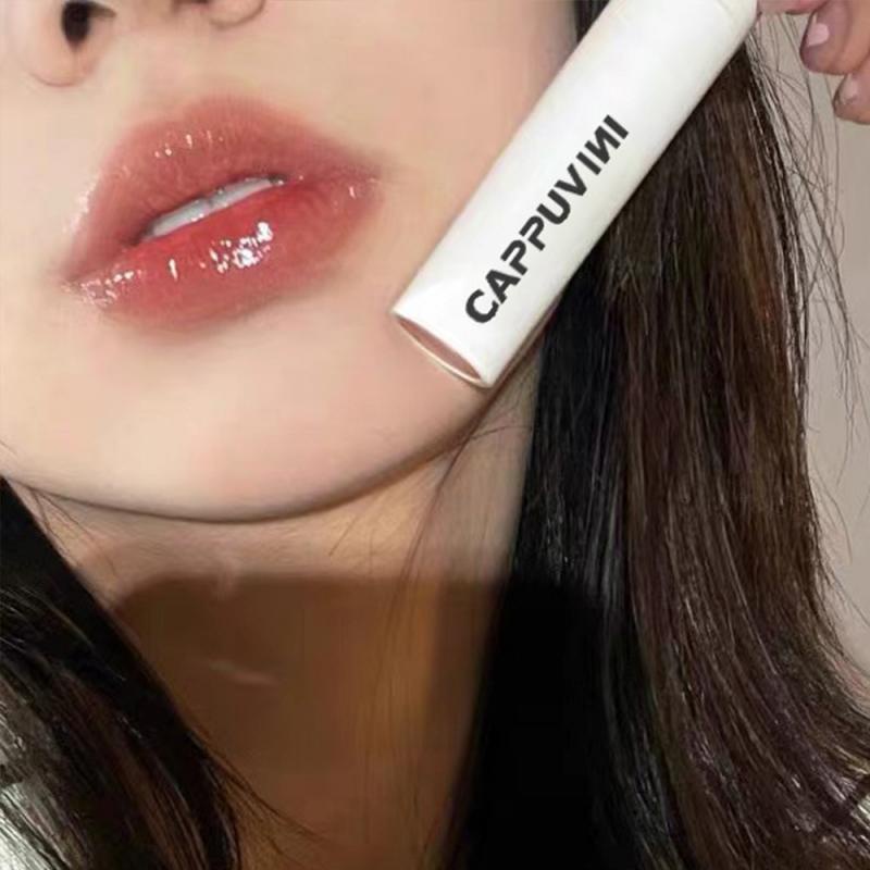 [Hàng mới về] Son bóng dưỡng ẩm lâu trôi thiết kế ống màu trắng sáng tạo trang điểm thời trang