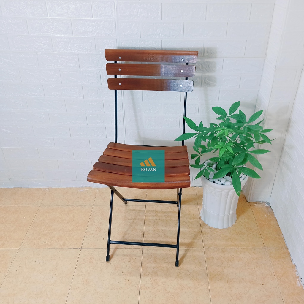 Ghế gỗ xếp Fansipan lưng cong chân sắt size lớn ngồi cafe, trà chanh