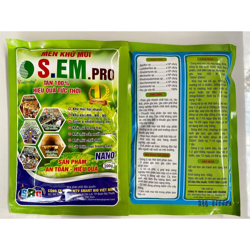 Men Khử Mùi S.EM PRO Chế Phẩm Vi Sinh Hữu Cơ Xử Lý Môi Trường Chuyển Đổi Thành Chất Dinh Dưỡng Gói 200gr
