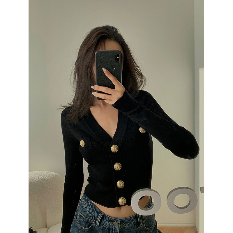 Áo Cardigan Dệt Kim Tay Dài Cổ Chữ V Dáng Ôm Thời Trang Mùa Thu Cho Nữ