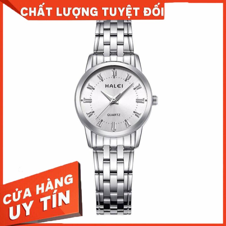 HÀNG CAO CẤP -   Đồng hồ nữ Halei chống nước dây bạc Tặng Pin Dự Phòng có size N