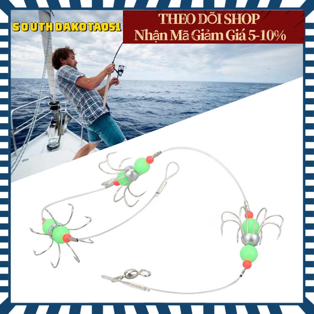 Hàng Sẵn Móc câu mực/ bạch tuộc chuyên nghiệp phát sáng Thiết bị đánh cá bằng thép cao cấp【Southdakota051】