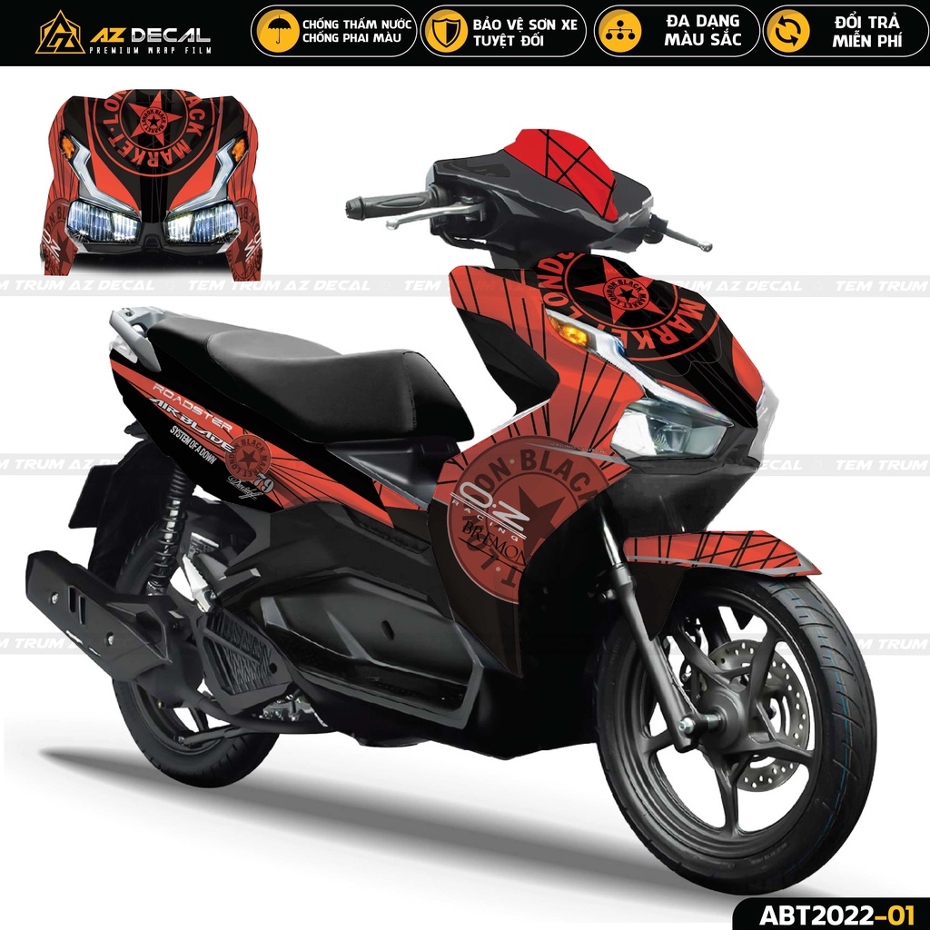 Tem Trùm Xe Airblade 2020 2022 Mẫu Black Market | ABT2022-01 | Decal Cao Cấp Dán Xe AB Đỏ Đen Trắng Xám Xanh