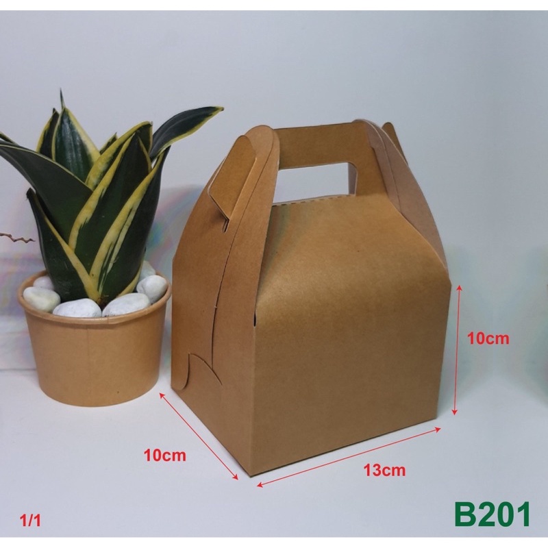 50 Hộp giấy có quai xách đựng thức ăn mang đi ( gà rán, bánh) B201 kích thước 13x10.5x9