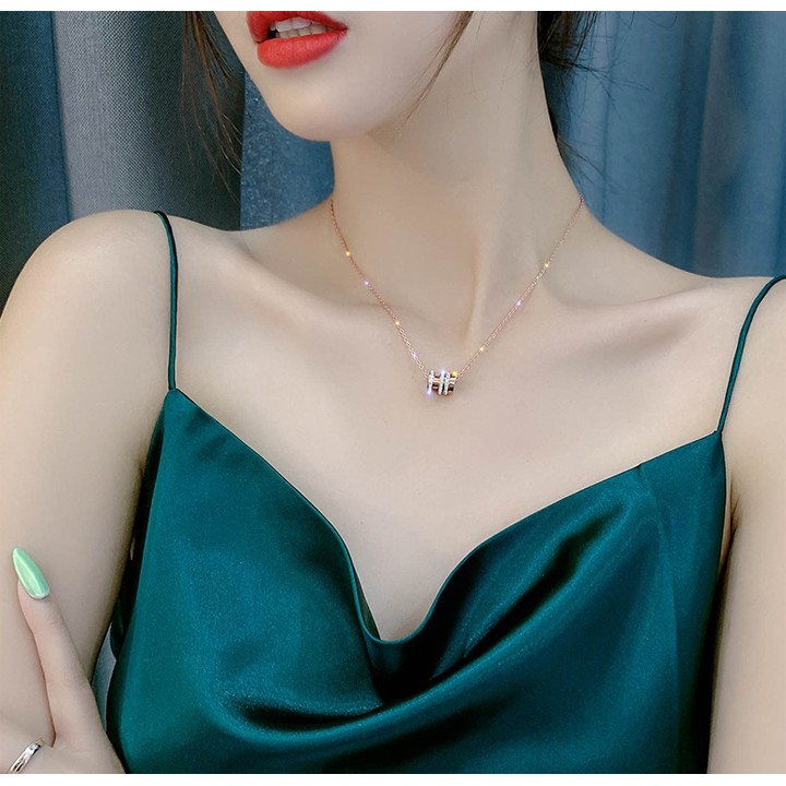 DÂY CHUYỀN TITAN ỐNG TRÒN ĐÍNH ĐÁ TN141 siêu đẹp, bền màu, chuẩn thời trang