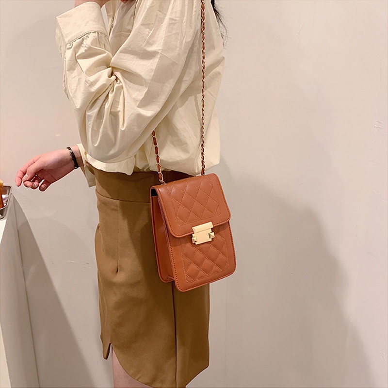 Túi IELGY dáng hộp vuông nhỏ đựng điện thoại di động phối dây xích đeo vai thời trang cho nữ