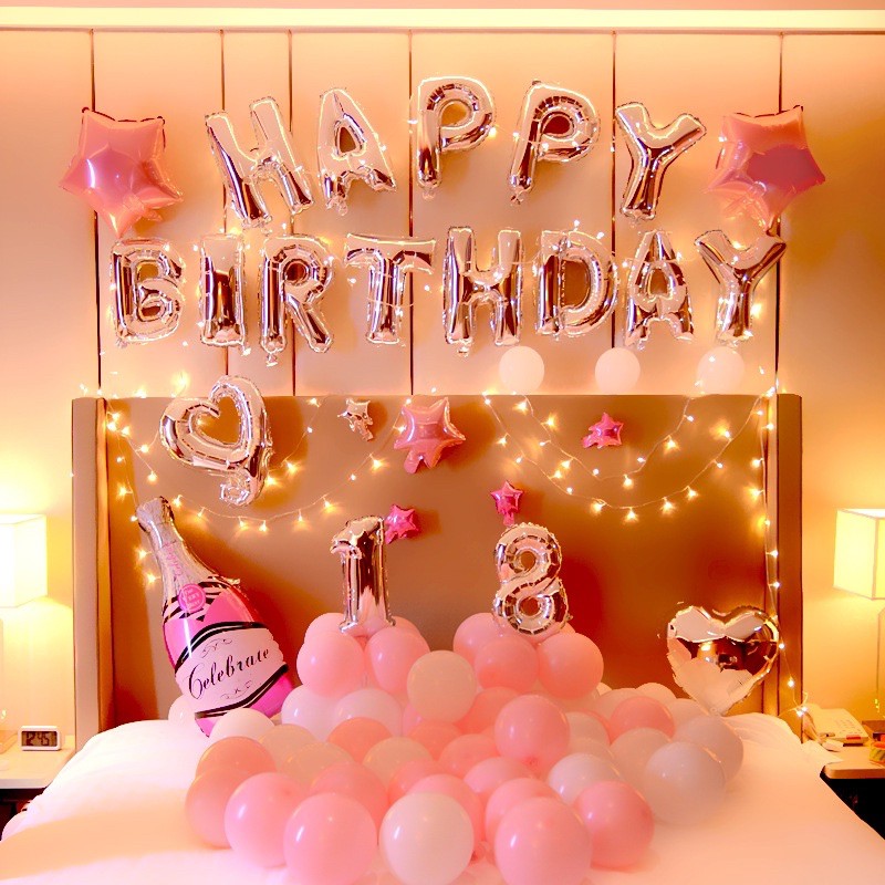 (RẺ VÔ ĐỊCH) Set bóng trang trí sinh nhật ĐỦ PHỤ KIỆN Milkshop MN01 Tông Hồng