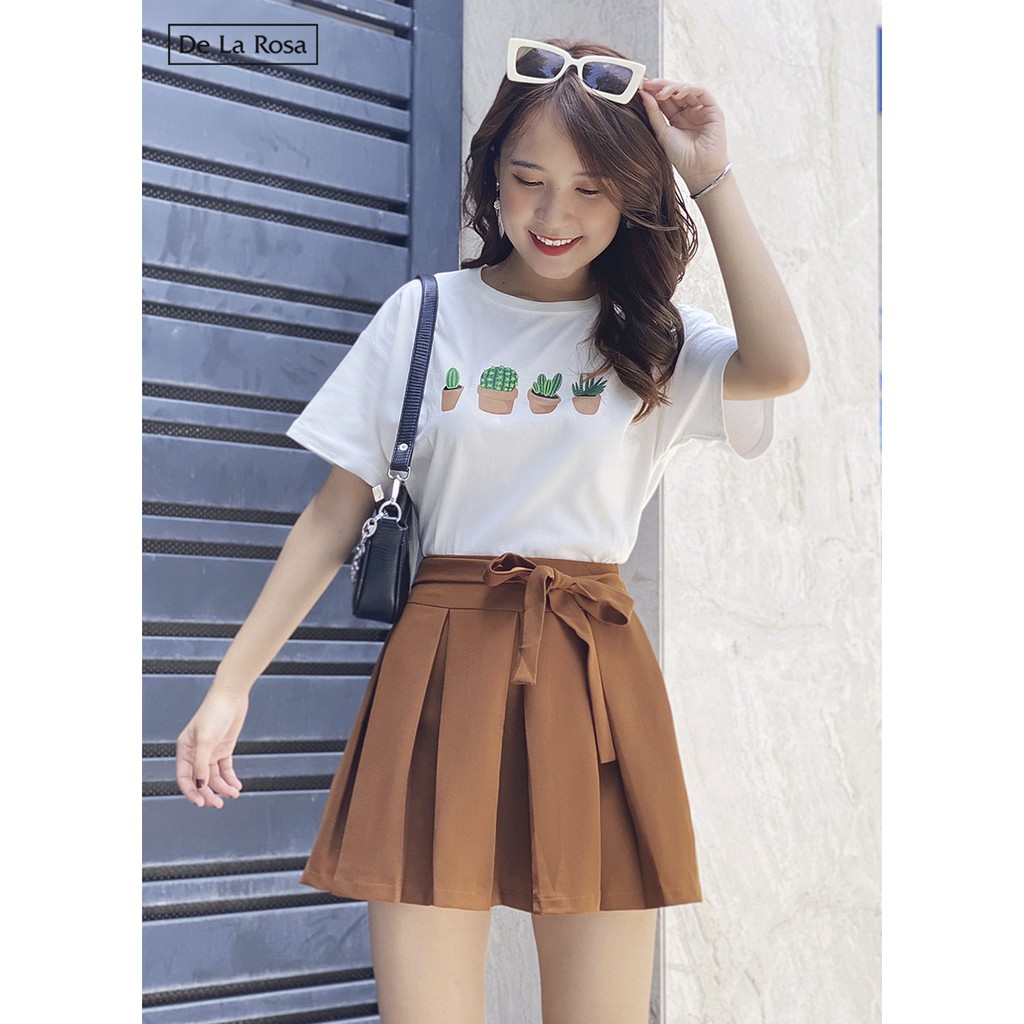 [Mã WABRLOW5 giảm 15% đơn 300K] Chân váy nâu xếp ly thắt nơ eo dễ thương - De La Rosa | BigBuy360 - bigbuy360.vn