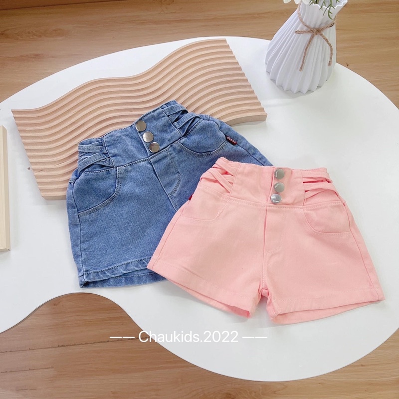 Quần jean đùi kaki cạp cao 3 cúc cho bé